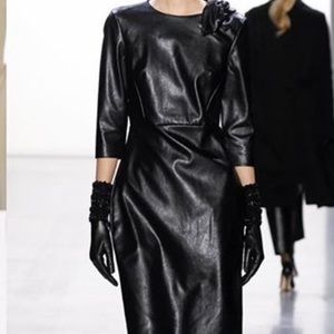 Badgley Mischka black leather cocktail dress
